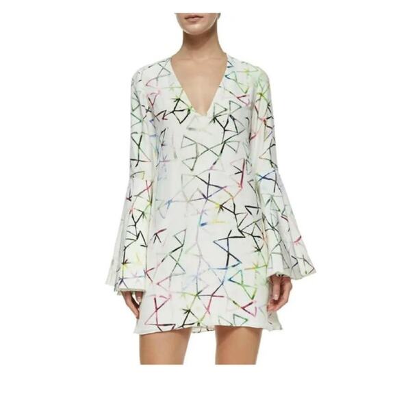 Alexis Giovanna Flounce Bell Sleeve 100% silk watercolor Mini Dress size US 8-10 - Picture 3 of 10